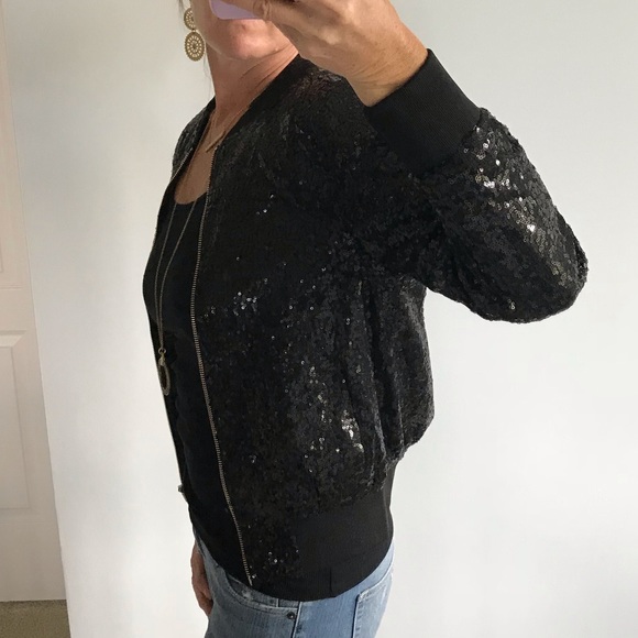 Black Sequin Bomber Syle Jacket - Picture 4 of 6